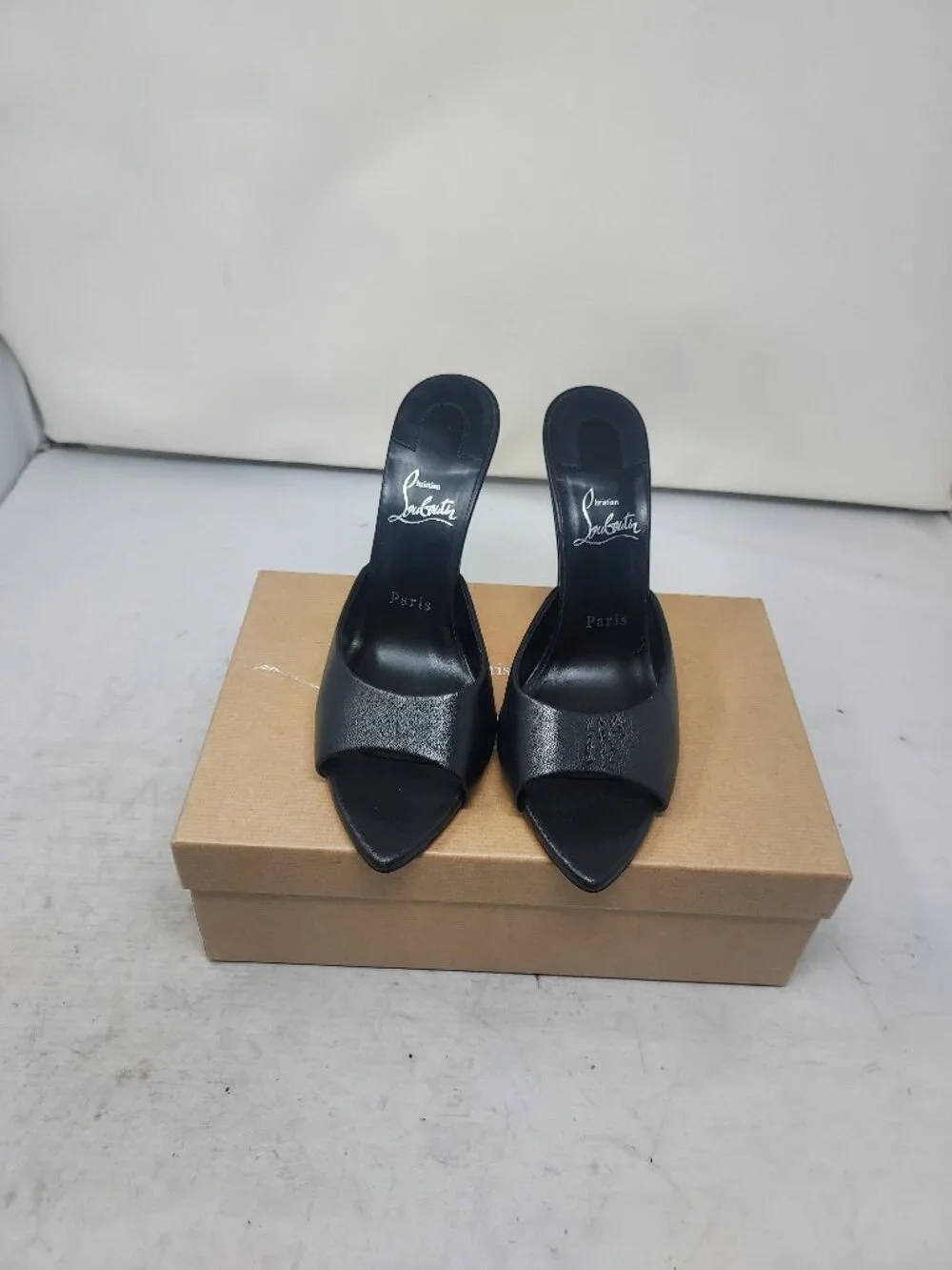 Christian Louboutin Black Miss Z Leather Mule Heel Sandal